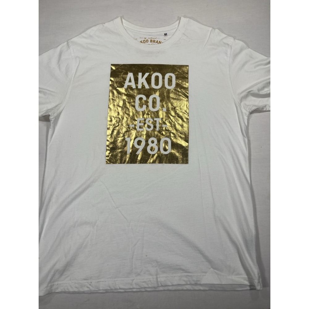 Akoo Brand Men's Graphic T-Shirt‎ White Gold Foil Logo Size 3XL